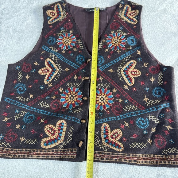 VTG 90's‎ PASTA Brown Wool Blend Whimsy Fairy Floral Embroidered Vest Large - Picture 4 of 6